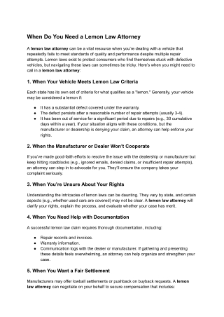 When Do You Need a Lemon Law Attorney