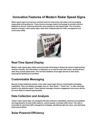 Innovative Features of Modern Radar Speed Signs