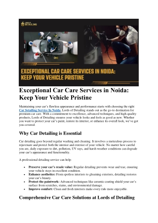 Exceptional Car Care Services in Noida: Keep Your Vehicle Pristine