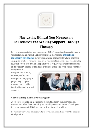 Navigating Ethical Non Monogamy Boundaries and Seeking Support Through Therapy
