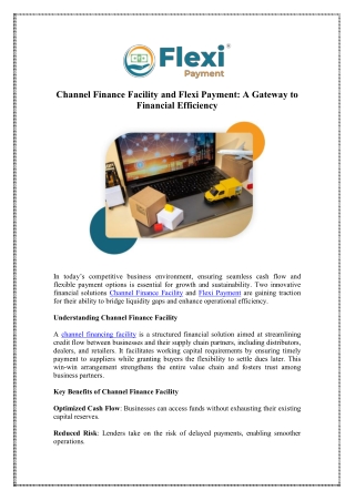 Apply for Channel Finance Facility - FlexiPayment
