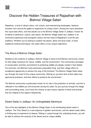 Discover the Hidden Treasures of Rajasthan with Bishnoi Village Safari