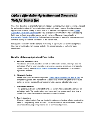 Where should one consider looking for a Plot For Sale In Goa