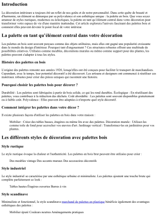 “La palette en tant qu’élément central dans votre décoration”