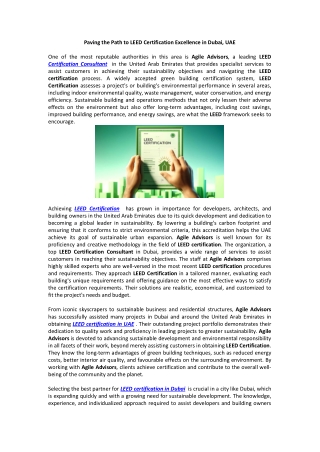 Paving the Path to LEED Certification Excellence in Dubai, UAE