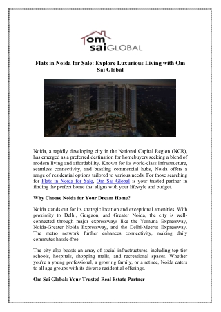 Flats in Noida for Sale - Om Sai Global