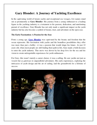 Gary Blonder - A Journey of Yachting Excellence