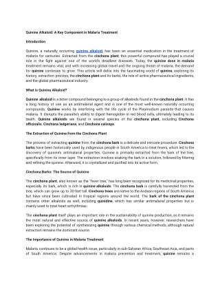Quinine Alkaloid_ A Key Component in Malaria Treatment