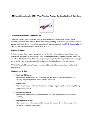 GI Sheet Suppliers in UAE – Your Trusted Partner for Quality Steel Solutions