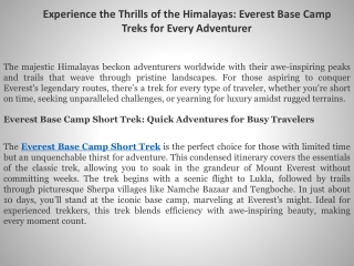Experience the Thrills of the Himalayas Everest Base Camp Treks for Every Adventurer