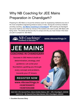 Jee Mains Coaching in Chandigarh