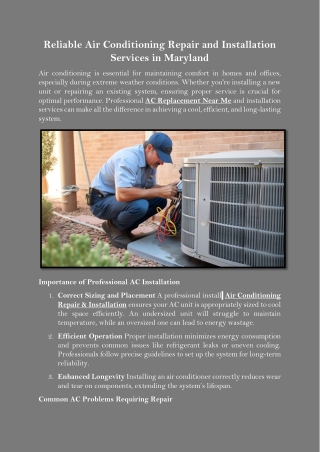 Reliable Air Conditioning Repair and Installation Services in Maryland