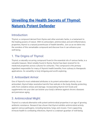 Unveiling the Health Secrets of Thymol_ Nature’s Potent Defender