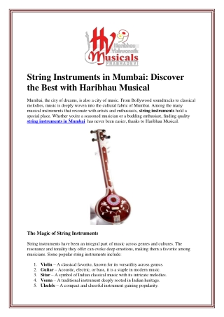 String Instruments in Mumbai: Discover the Best with Haribhau Musical