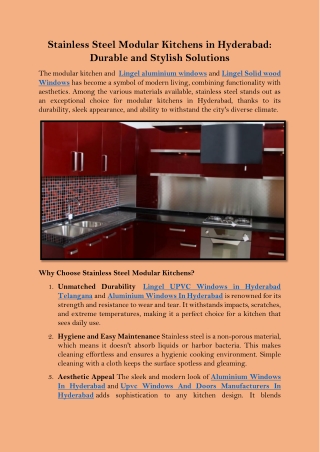 Stainless Steel Modular Kitchens in Hyderabad Durable and Stylish Solutions