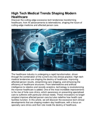 High Tech Medical Trends Shaping Modern Healthcare