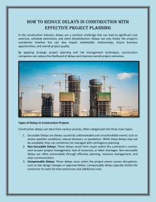 How to Reduce Delays in Construction with Effective Project Planning