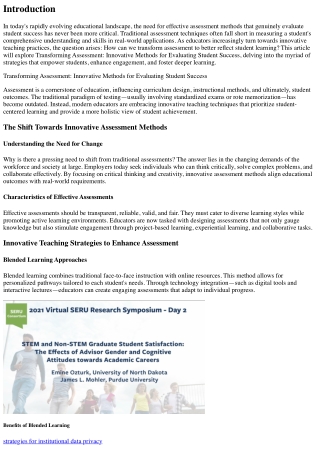 Transforming Assessment: Innovative Methods for Evaluating Student Success