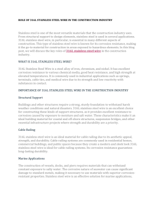 ROLE OF 316L STAINLESS STEEL WIRE IN THE CONSTRUCTION INDUSTRY