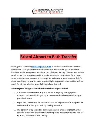 Bristol airport to bath taxi
