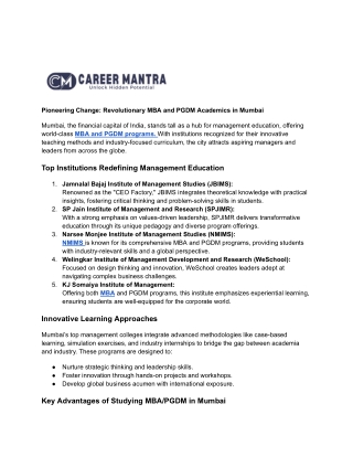 Pioneering Change: Revolutionary MBA and PGDM Academics in Mumbai