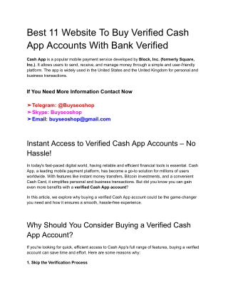 Best 11 Website To Buy Verified Cash App Accounts With Bank Verified