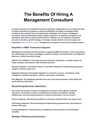 The Benefits Of Hiring A Management Consultant