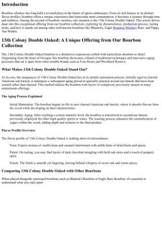 13th Colony Double Oaked: A Unique Offering from Our Bourbon Collection