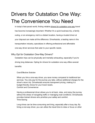 Drivers for Outstation One Way: The Convenience You Need (1)