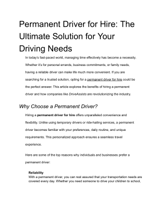 Permanent Driver for Hire The Ultimate Solution for Your Driving Needs