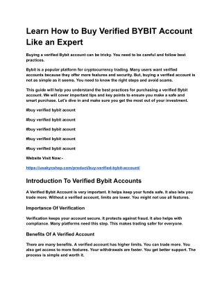 Learn How to Buy Verified BYBIT Account Like an Expert