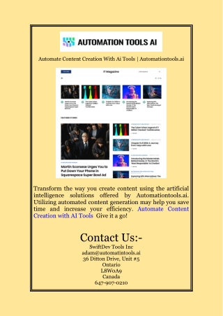 Automate Content Creation With Ai Tools | Automationtools.ai