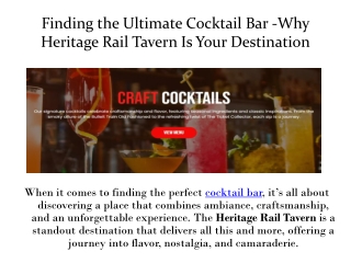 Finding the Ultimate Cocktail Bar -Why Heritage Rail Tavern Is Your Destination