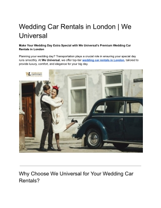 Wedding Car Rentals in London We Universal