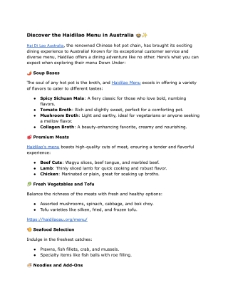 Haidilao Menu Australia