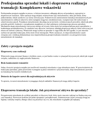 Skup nieruchomości i szybka sprzedaż nieruchomości