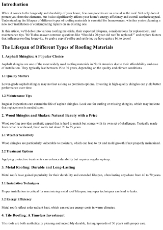 The Lifespan of Different Types of Roofing Materials