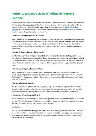 Perché Luxury Blue Living è l'Affitto di Prestigio Riccione