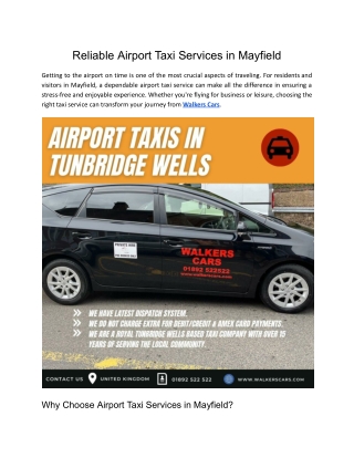 Reliable Airport Taxi Services in Mayfield