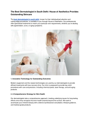 The Best Dermatologist in South Delhi_ House of Aesthetics Provides Outstanding Skincare