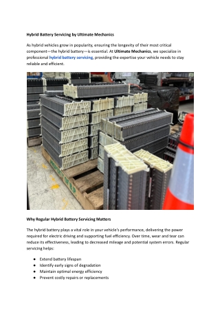 Hybrid Battery Servicing by Ultimate Mechanics