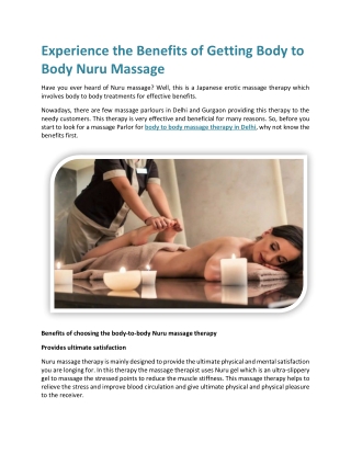 Experience the Benefits of Getting Body to Body Nuru Massage