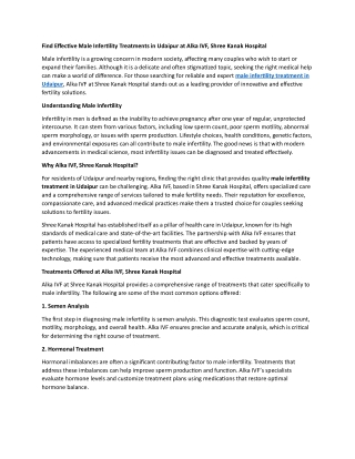 Find Effective Male Infertility Treatments in Udaipur at Alka IVF 9 december