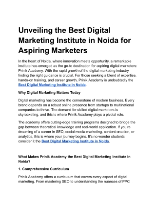 Unveiling the Best Digital Marketing Institute in Noida for Aspiring Marketers