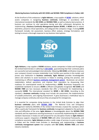 Mastering Business Continuity with ISO 22301 and NCEMA 7000 Compliance in Dubai,