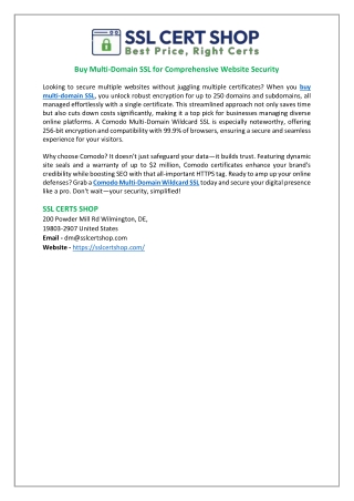 Buy Multi-Domain SSL for Comprehensive Website Security