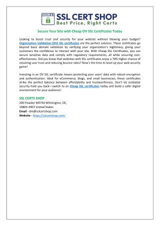 Secure Your Site with Cheap OV SSL Certificates Today