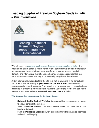 Leading Supplier of Premium Soybean Seeds in India – Om International