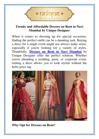 Trendy and Affordable Dresses on Rent in Navi Mumbai by Unique Designer
