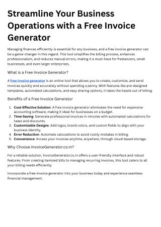 Streamline Your Business Operations with a Free Invoice Generator